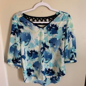 Iz Byer Floral Blouse with Lace Back Detail (S)